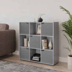 Urbn-Living Urbnliving 9 Cube Grey Wooden Bookcase Shelving Display Shelves Storage Unit Wood Shelf Grey Door - thumbnail 2