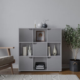 Urbn-Living Urbnliving 9 Cube Grey Wooden Bookcase Shelving Display Shelves Storage Unit Wood Shelf Grey Door - thumbnail 3