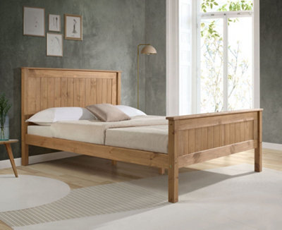 Save On Goods UK 4Ft6 Double Waxed Pine,wood,wooden High Foot End,solid Panel Bed Frame.shaker Style - image 1
