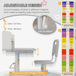 Adjustable Kids Desk & Chair W/ Drawer & Shelf Grey - thumbnail 3