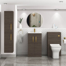 Royal Bathrooms Turin Grey Elm 500mm Floor Standing Vanity Unit 2 Door With Minimalist Basin Sink & Brushed Brass Handles - thumbnail 2
