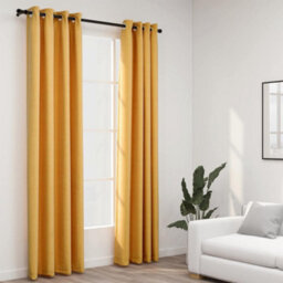Berkfield Linen-Look Blackout Curtains With Grommets 2Pcs Yellow 140X225Cm