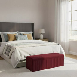 137Cm Wide Lux Ottoman Storage Box, Red Velvet Upholstered Full Striped Storage Ottoman Box - thumbnail 2