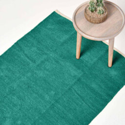 Homescapes Teal Green 100% Cotton Plain Chenille Rug With Natural Trim, 45 X 70 Cm - thumbnail 1