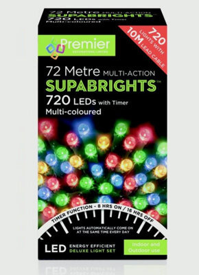Premier Decorations Multi Action Supabrights Christmas Timer Fairy Lights - 720 Leds - Multi Colour
