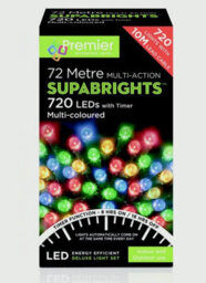 Premier Decorations Multi Action Supabrights Christmas Timer Fairy Lights - 720 Leds - Multi Colour