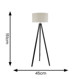 Valuelights Barbro Black Tripod Floor Lamp With White Trim Drum Shade - thumbnail 4
