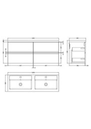 Hudson Reed Urban 1205mm Satin White Wall Hung Vanity Unit And Double Polymarble Basin With Silent Close, 540 X 1205 X 383mm - thumbnail 6