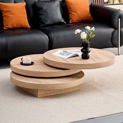 Furniture in Fashion Triplo Round Wooden Rotating Coffee Table In Sanremo Oak - image 1