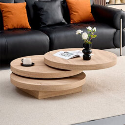 Furniture in Fashion Triplo Round Wooden Rotating Coffee Table In Sanremo Oak - thumbnail 1