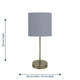 First Choice Lighting Antique Brass Stick Table Lamp With Grey Cotton Shade - thumbnail 2