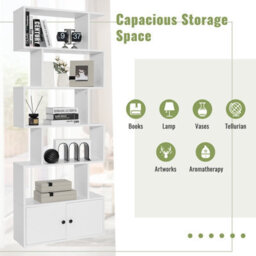 Costway 5-Tier Bookcase Industrial S-Shaped Bookshelf Display Rack W/ Cabinet - thumbnail 9