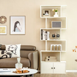 Costway 5-Tier Bookcase Industrial S-Shaped Bookshelf Display Rack W/ Cabinet - thumbnail 4