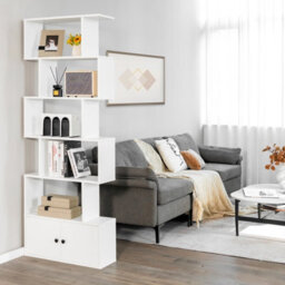 Costway 5-Tier Bookcase Industrial S-Shaped Bookshelf Display Rack W/ Cabinet - thumbnail 3