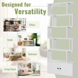 Costway 5-Tier Bookcase Industrial S-Shaped Bookshelf Display Rack W/ Cabinet - thumbnail 6