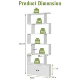 Costway 5-Tier Bookcase Industrial S-Shaped Bookshelf Display Rack W/ Cabinet - thumbnail 2