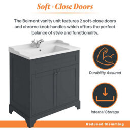Plum&clay Belmont Charcoal Blue Traditional Floor Standing Vanity Unit With Ceramic Basin (W)810mm - thumbnail 3