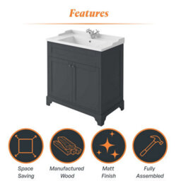 Plum&clay Belmont Charcoal Blue Traditional Floor Standing Vanity Unit With Ceramic Basin (W)810mm - thumbnail 5