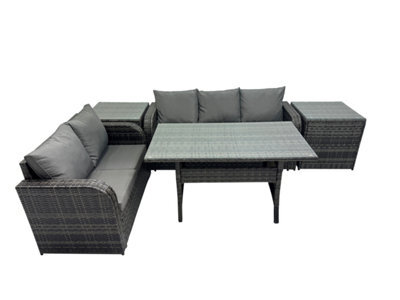 Fimous 5 Seat Outdoor Wicker Pe Rattan Garden Furniture Set Dining Table Sofa Sets With 2 Side Tables Dark Grey Mixed - image 1