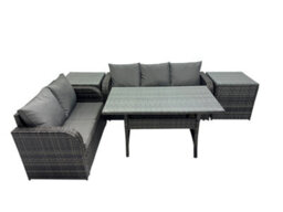 Fimous 5 Seat Outdoor Wicker Pe Rattan Garden Furniture Set Dining Table Sofa Sets With 2 Side Tables Dark Grey Mixed - thumbnail 1
