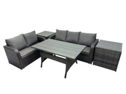 Fimous 5 Seat Outdoor Wicker Pe Rattan Garden Furniture Set Dining Table Sofa Sets With 2 Side Tables Dark Grey Mixed - thumbnail 2