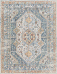 Livabliss Lillian-Washable Blue Brown Traditional Vintage Boho Living Dining Rug 66 X 115 Cm Easy Care, Non Shedding