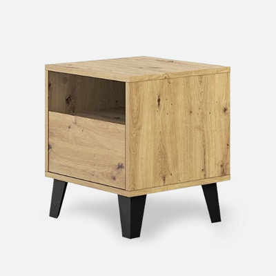 Heze Furniture Borg 1 Drawer Modern Minimal Design Bedside Table - Artisan Oak - image 1