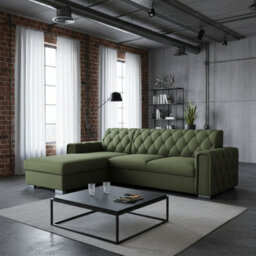 Roma Corner Sofa Bed With Storage Polyurethane Foam Wave Springs Metal Legs Wooden Frame 267X85X185Cm Olive Left - thumbnail 1