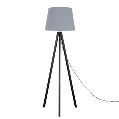 Valuelights Barbro Black Tripod Floor Lamp With Grey Tapered Shade And Bulb - image 1