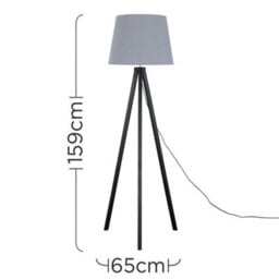 Valuelights Barbro Black Tripod Floor Lamp With Grey Tapered Shade And Bulb - thumbnail 3