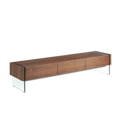 Angel Cerda Elegant Walnut And Tempered Glass Tv Stand With Storage