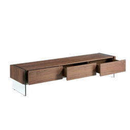 Angel Cerda Elegant Walnut And Tempered Glass Tv Stand With Storage - thumbnail 5