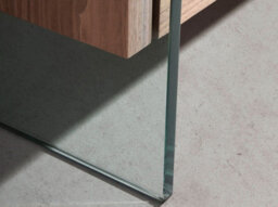 Angel Cerda Elegant Walnut And Tempered Glass Tv Stand With Storage - thumbnail 4