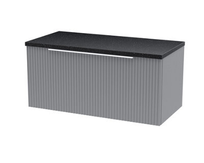 Hudson Reed Fluted Wall Hung 1-Drawer Vanity Unit & Black Laminate Worktop, Counter Top Vanity Unit In Satin Grey, 800mm - image 1