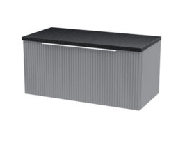 Hudson Reed Fluted Wall Hung 1-Drawer Vanity Unit & Black Laminate Worktop, Counter Top Vanity Unit In Satin Grey, 800mm