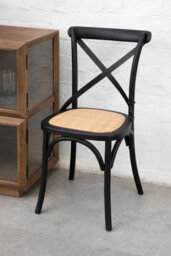 Orsina Stylish Black Oak Wood Chair With Weave Seat, Cross-Back Design Modern Chair, Durable Comfortable Chair - thumbnail 4