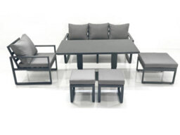 Fimous Outdoor Aluminium Garden Furniture Set With Adjustable Rising Lifting Dining Table 3 Seater Sofa Chair 3 Footstools - thumbnail 1