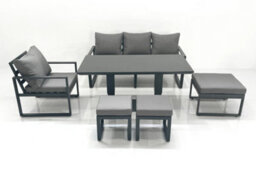 Fimous Outdoor Aluminium Garden Furniture Set With Adjustable Rising Lifting Dining Table 3 Seater Sofa Chair 3 Footstools - thumbnail 2