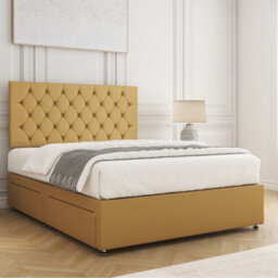 Bsspoke Mia Divan Bed Set Mustard Plush Velvet 24Inch Headboard & Mattress No Drawers In 3Ft 4Ft 4Ft6 5Ft 6Ft - thumbnail 2