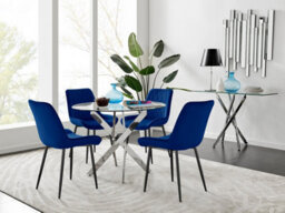 Furniturebox Uk Novara 100Cm Round Dining Table And 4 Navy Pesaro Black Leg Chairs
