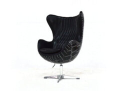 Aviator Aviation Swivel Egg Armchair Aluminium Vintage Black Real Distressed Leather - thumbnail 3