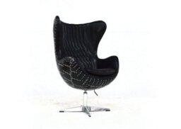 Aviator Aviation Swivel Egg Armchair Aluminium Vintage Black Real Distressed Leather - thumbnail 4