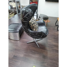 Aviator Aviation Swivel Egg Armchair Aluminium Vintage Black Real Distressed Leather - thumbnail 2