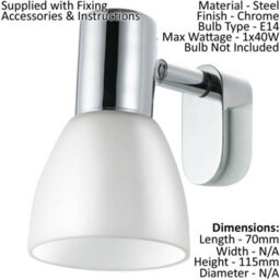 Wall/mirror Light Colour Chrome Shade White Glass Opal Matt Bulb E14 1X40W - thumbnail 2