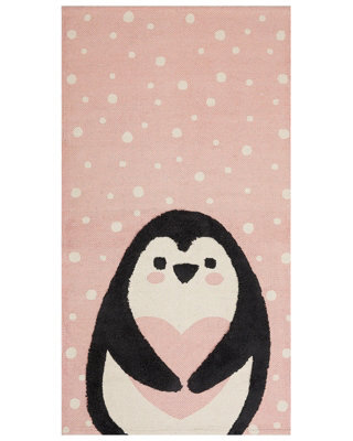 Beliani Pinguin Pink Penguin Print Area Rug 80 X 150 Cm Low Pile - image 1