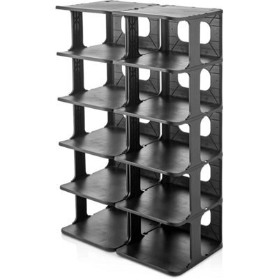 Pack Of 2 Black 5 Tier Narrow Vertical Space Saving Shoe Organiser - image 1