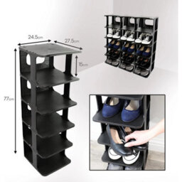 Pack Of 2 Black 5 Tier Narrow Vertical Space Saving Shoe Organiser - thumbnail 2