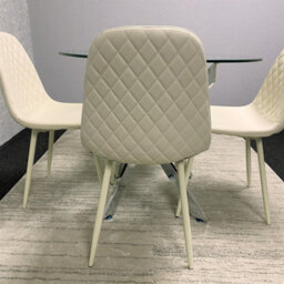 Kosy Koala Modern Round Glass Dining Table Set With 4 Cream Gem Pattern Chairs Dining Room Furniture - thumbnail 5