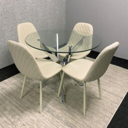 Kosy Koala Modern Round Glass Dining Table Set With 4 Cream Gem Pattern Chairs Dining Room Furniture - thumbnail 2