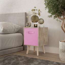 Urbn-Living Urbnliving 51Cm Height Antique Oak Wooden Cube Storage Bookcase Light Pink Inserts Scandinavian Pine Legs
